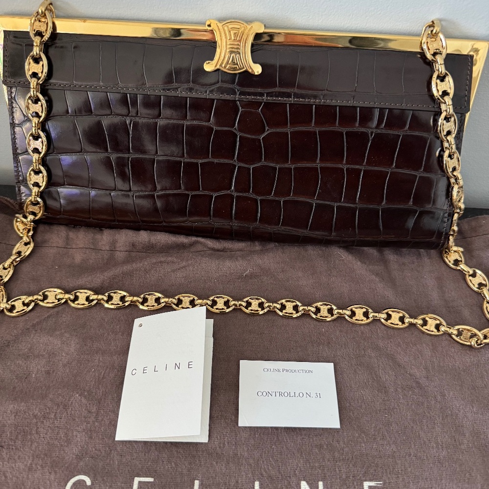 Celine croc embossed bag  with chain